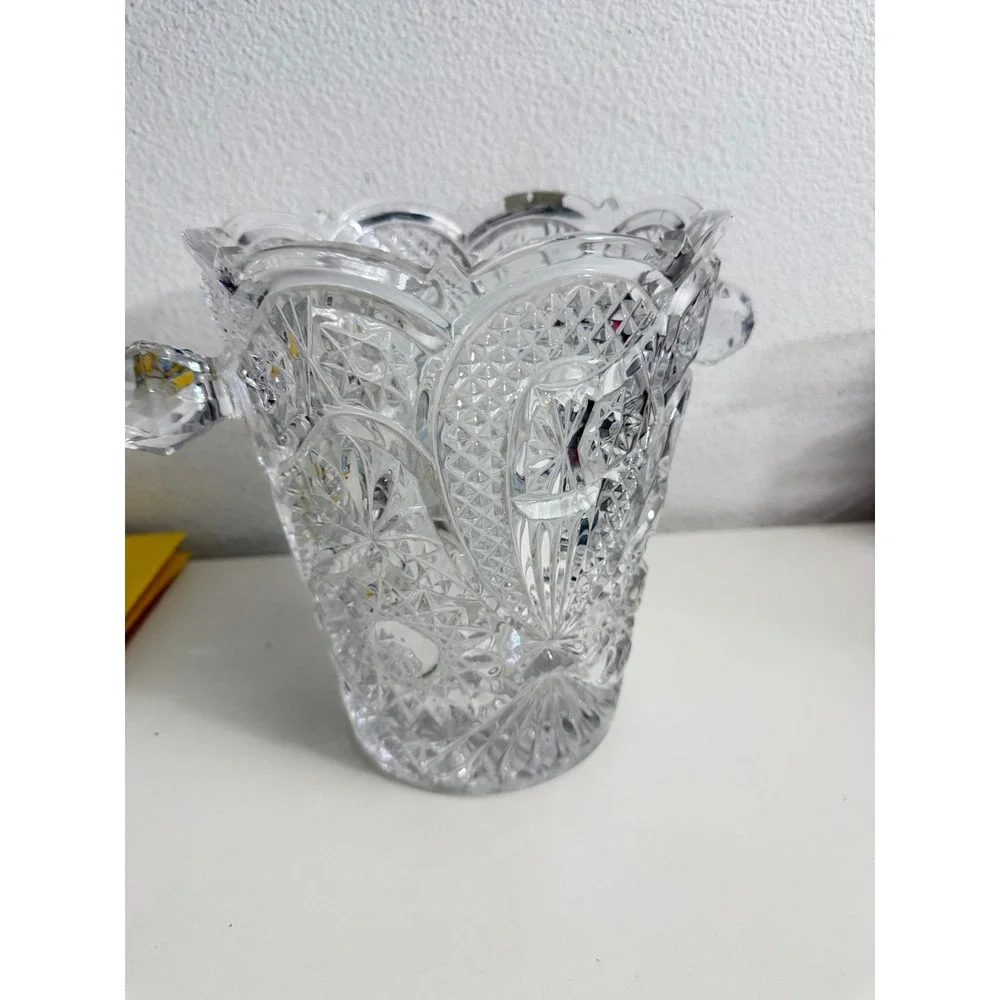 Vintage Pinwheel Cut Lead Crystal Ice Bucket Champagne Chiller Large Vase 9.5in